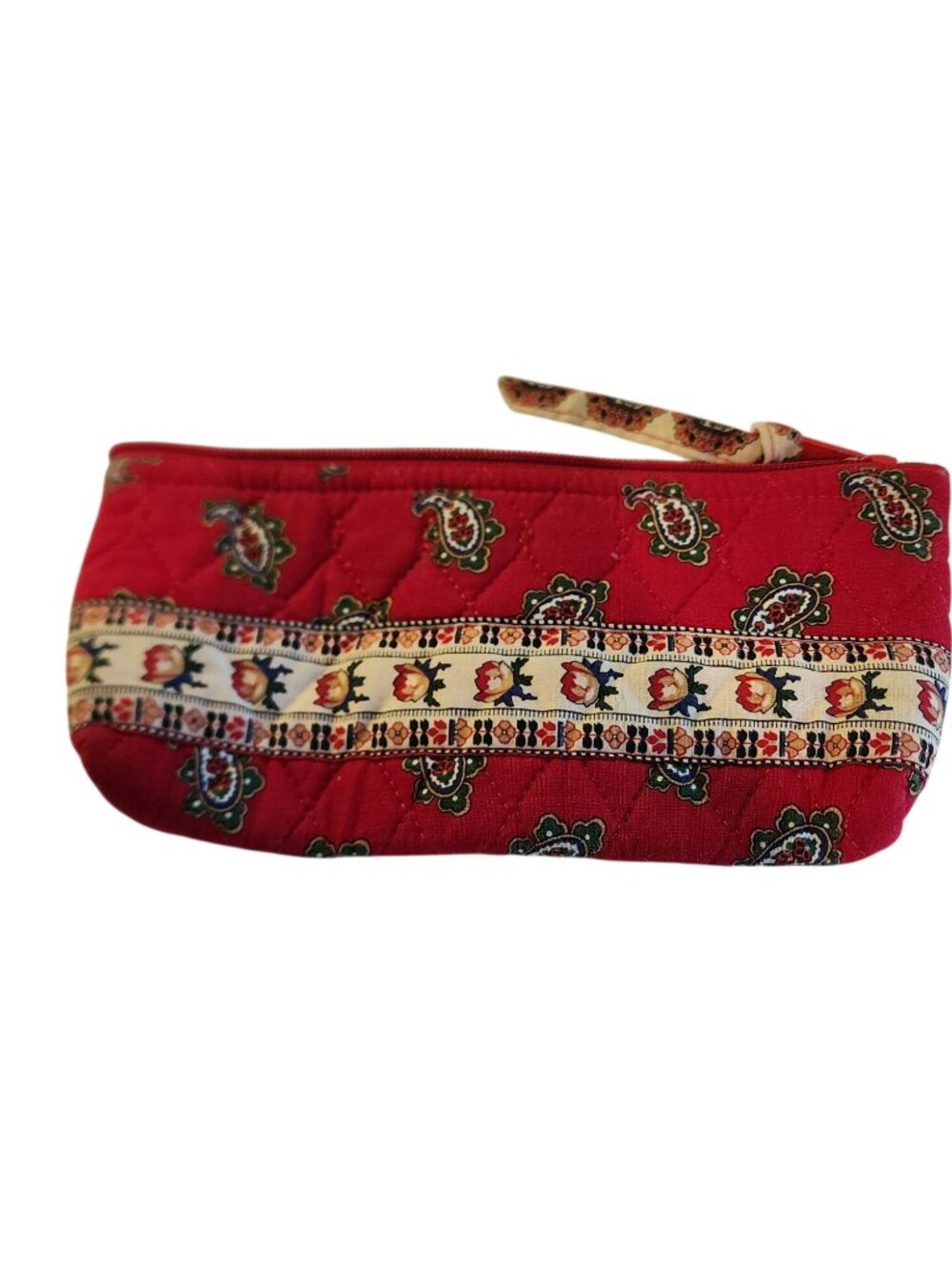Retired Vera Bradley Holiday Design Small Cosmetic Make Up Bag Red With Paisley